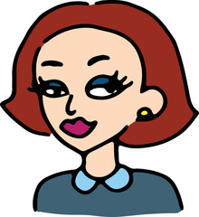 Obraz premium Stylish portrait of a mysterious brown-haired woman with a bob hairstyle, featuring a cute and quirky expression. Created with grunge lines. Perfect for avatars, icons, posters, logos