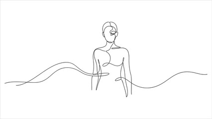 Minimalist line art of a person contemplating mental health in a serene environment © niskala.studio