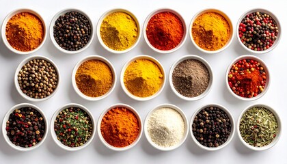 Sri Lankan spice assortment flat lay, vibrant colors, clean white background, ultra sharp detail, no people, no text