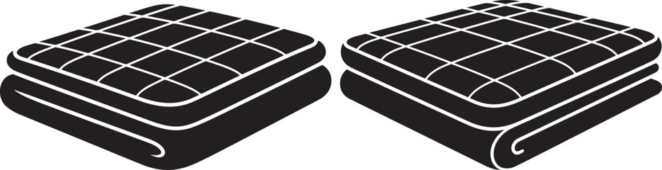 Naklejka premium Set of Folded Quilted Blanket and Mattress Pad Silhouette Icons for Bedding and Home Decor