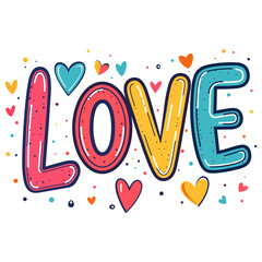 Colorful LOVE Typography with Floating Hearts-The word LOVE in bold, playful letters surrounded by colorful hearts and dots. A cheerful and vibrant design perfect for Valentine&rsquo;s Day.