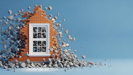 Brick wall window in ruins