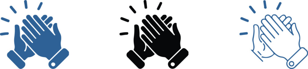Obraz premium applause icon set four clapping hands outline and solid