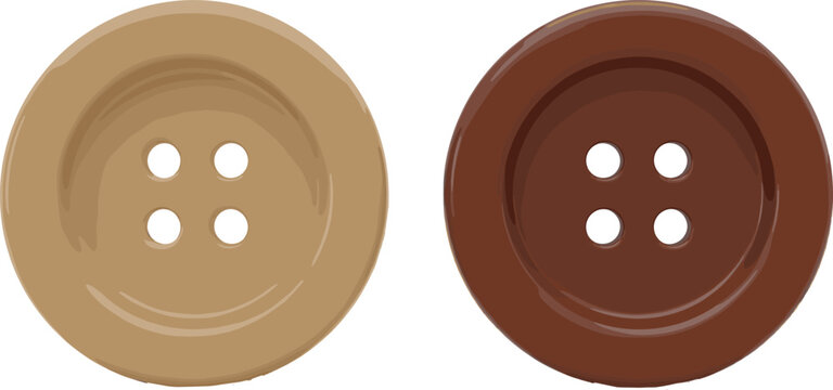 Round sewing buttons set in beige and brown colors isolated on white background realistic clothing accessory vector illustration