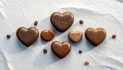 Heart-Shaped Stones Arranged on Textured White Surface for Valentines Day.