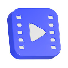 play film icon 3d render blue color