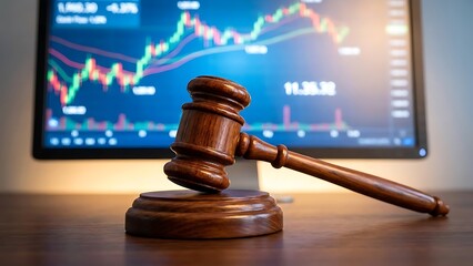 Gavel in front of stock market chart