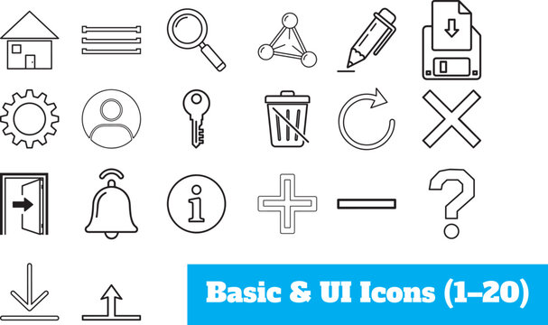 Basic UI Outline Icons Set