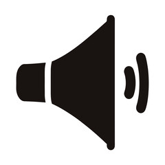 Black and white vector graphic of a loudspeaker emitting a sound wave