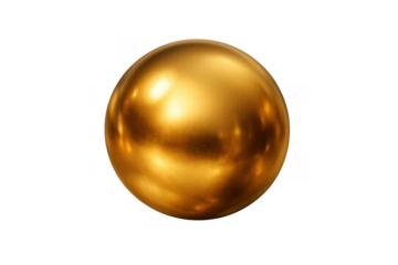 Gold sphere reflecting light, glossy metallic ball on transparent background representing luxury, success, and wealth