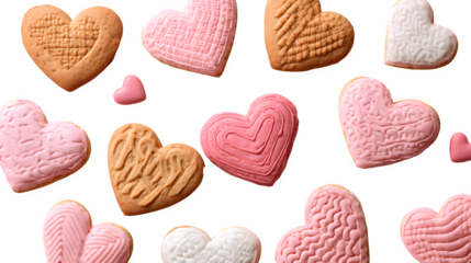Assorted Heart-Shaped Cookies isolated on transparent background