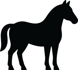 Black silhouette of a standing horse isolated on white background.