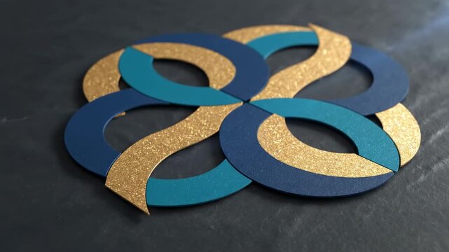 Abstract corporate design elements merging smoothly showing brand cohesion as the geometric shapes transition and unify across two distinct paper surfaces motion graphics, transition, style