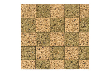 Cork checkerboard pattern creating a natural geometric background texture, brown and green tiles on transparent background