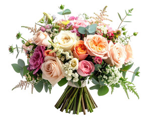 A vibrant, colorful bouquet of flowers against a transparent background