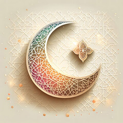 Eid al-Fitr Mubarak illustration with crescent moon in modern vector style