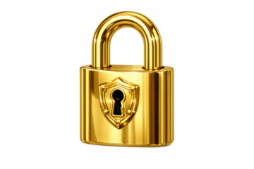 Golden padlock with keyhole detail representing digital protection and cybersecurity. Transparent background