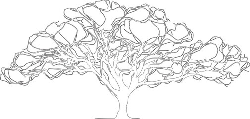 Fototapeta premium black and white sketch of tree silhouette made by hand drawn pencil sketched lines.