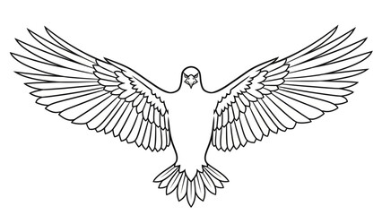 Obraz premium Line art illustration of a bald eagle in flight with wings spread, isolated white background.