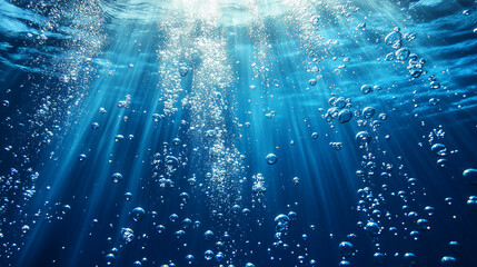 Underwater bubbles with sunlight rays creating a serene aquatic atmosphere