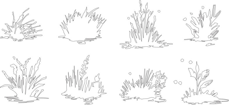 set of grass or sketch silhouette of grass made by hand drawn geometric lines patterns.