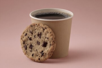 Warm coffee and cookie ready for a break in the afternoon