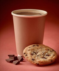 Coffee and cookie on a table in warm light