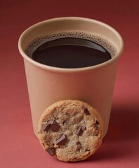 Hot coffee and cookie on a simple background