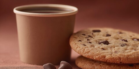 Coffee and cookies served on a simple brown background