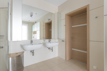 modern bathroom room with toilet and washing machine