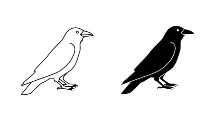 Fototapeta premium Two stylized illustrations of birds in profile view one in outline form and the other in solid black on a white