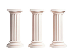 Naklejka premium Three classical, fluted columns, rendered in a soft, cream color, set against a transparent background