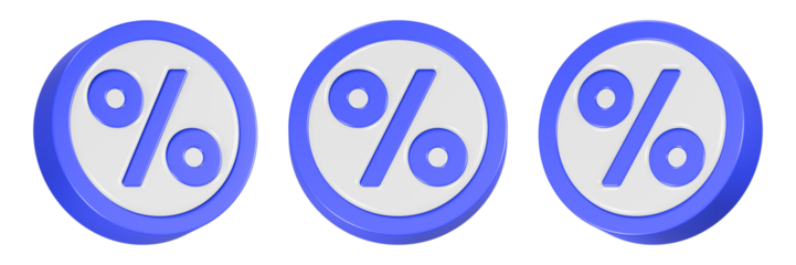 percent icon 3d render blue round button