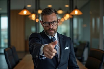 Deceptive Businessman in Stylish Suit Shaking Hands in Office, Capturing the Essence of a Dishonest Salesman.
