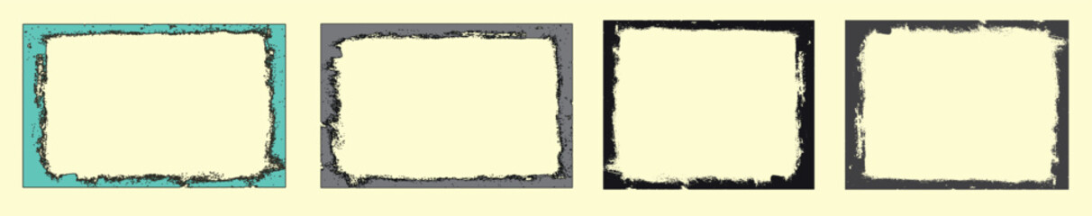Obraz premium Four blank, sepia-toned instant photo frames arranged in a horizontal row. Each frame has a slightly textured, aged appearance, vector illustration.