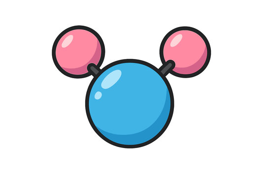 Drawing of a blue and pink molecule with spherical shapes and bonds in a simple design