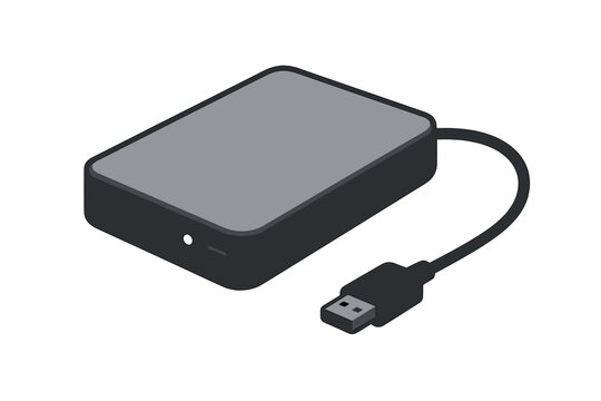 External hard drive connected to a computer with a USB cable for data storage and transfer