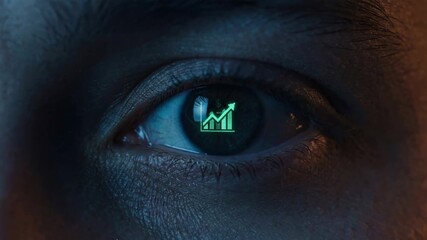 Money dysmorphia - extreme close up eye reflection smartphone screen green chart dollar sign hyper realistic skin golden ratio cinematic lighting tech dystopia