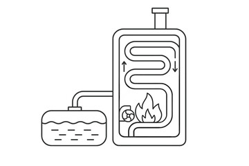 Obraz premium Diagram shows heat exchange system with pipes and flame working to transfer energy in a fluid for heating or cooling processes