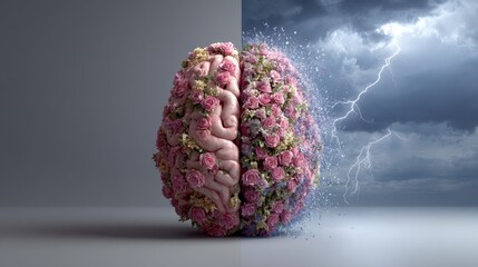 World Bipolar Day poster visualizing brain contrast emotional states awareness psychiatry psychology research education advocacy science balance through bold color symbolism campaign optimism