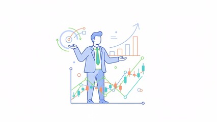 Businessman analyzing data with graphs and charts