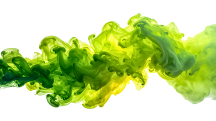 Green smoke fog overlay, bright neon lime mist texture isolated on transparent background for toxic gas or fantasy effect