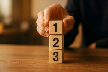 Stacking wooden blocks with numbers