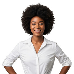 Smiling woman with afro hairstyle isolated on transparent background