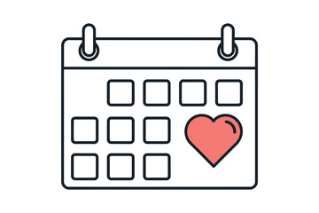 Calendar page with heart symbol for romantic date reminder and Valentine's day holiday event planning