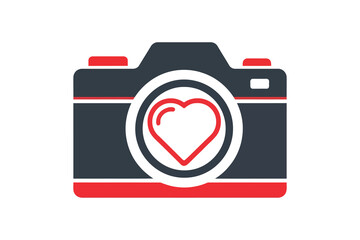 Digital photography camera with heart shape lens for romantic wedding memories and valentine session concept