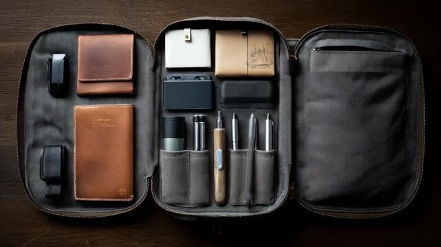Portable writing kit packed neatly in a backpack showcasing convenient mobile organization for writers on the go.