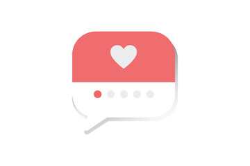 Romantic heart message notification chat bubble icon for valentine day social media communication concept