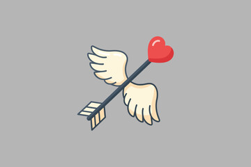 Small cupid arrow with angel wings for romantic valentine day journey and love messenger concept