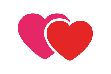 Two red hearts overlapping for romantic couple and passionate love relationship bond illustration concept design